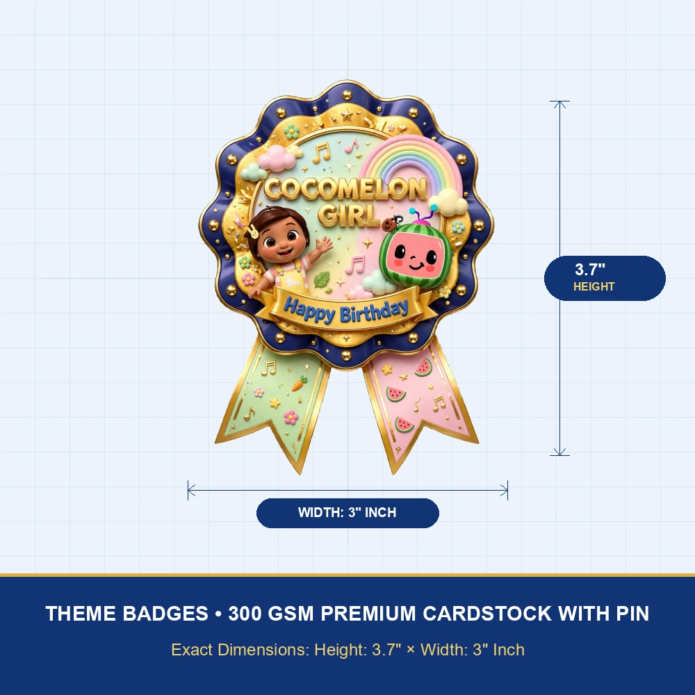 Cocomelon Girl Theme Theme Badges Birthday Party Supplies (PACK OF 16) - 300 GSM Premium Cardstock with Pin (3.7 x 3 Inch) - Premium Party Decor Supply by Party Decor Mall - View 4