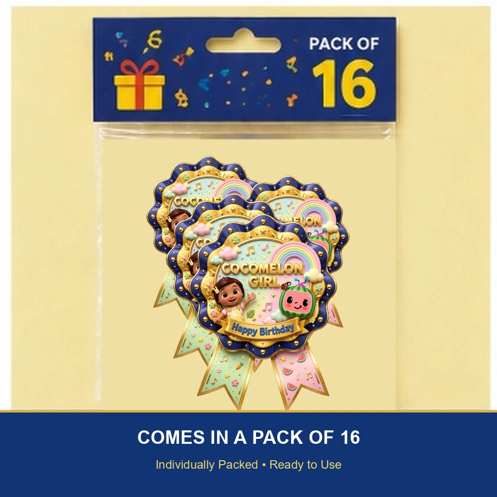Cocomelon Girl Theme Theme Badges Birthday Party Supplies (PACK OF 16) - 300 GSM Premium Cardstock with Pin (3.7 x 3 Inch) - Premium Party Decor Supply by Party Decor Mall - View 6