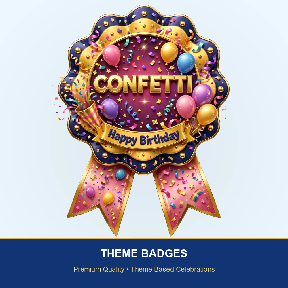 Confetti Theme Theme Badges Birthday Party Supplies (PACK OF 16) - 300 GSM Premium Cardstock with Pin (3.7 x 3 Inch) - Premium Party Decor Supply by Party Decor Mall - View 2