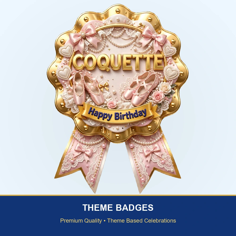 Coquette Theme Theme Badges Birthday Party Supplies (PACK OF 16) - 300 GSM Premium Cardstock with Pin (3.7 x 3 Inch) - Premium Party Decor Supply by Party Decor Mall - View 2