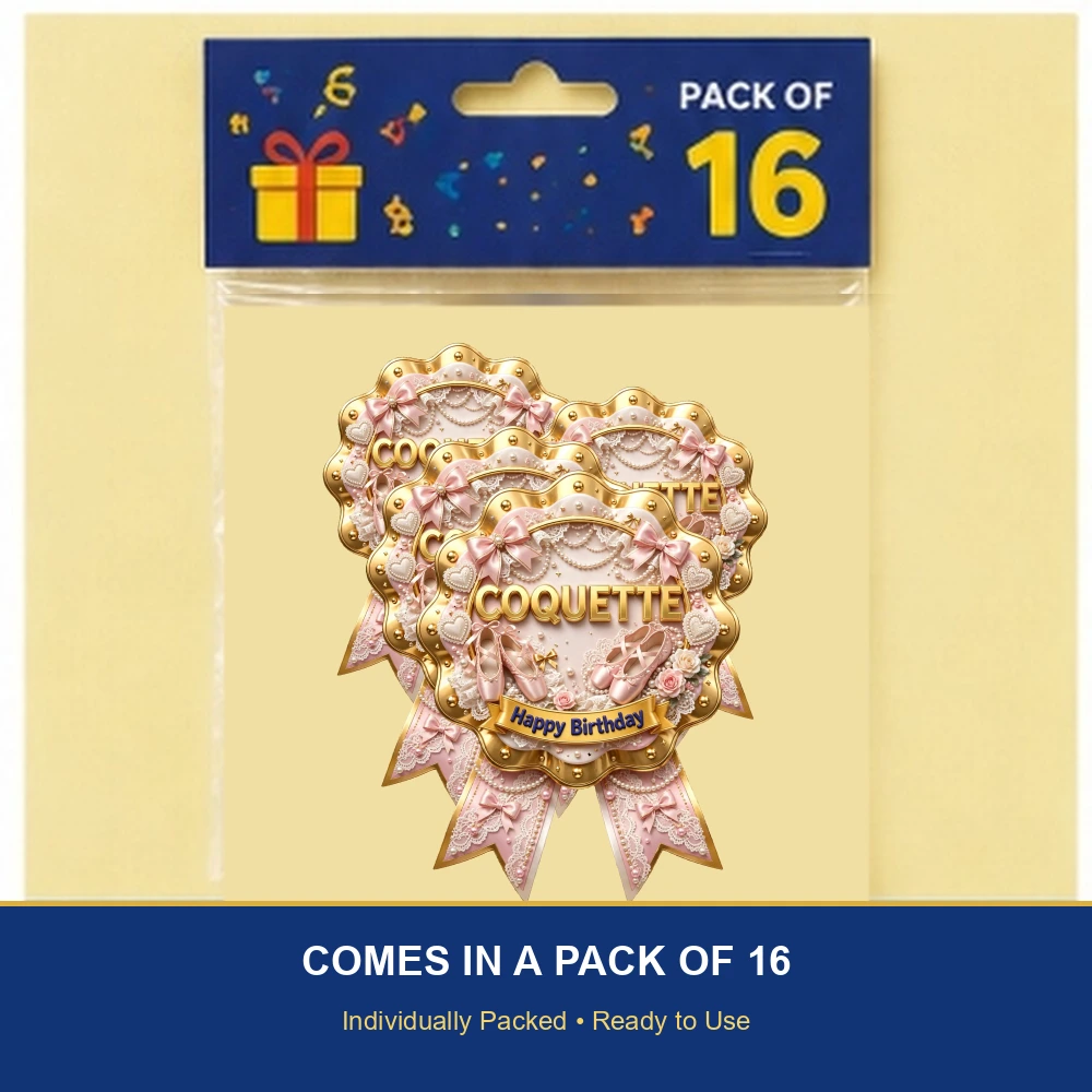Coquette Theme Theme Badges Birthday Party Supplies (PACK OF 16) - 300 GSM Premium Cardstock with Pin (3.7 x 3 Inch) - Premium Party Decor Supply by Party Decor Mall - View 6