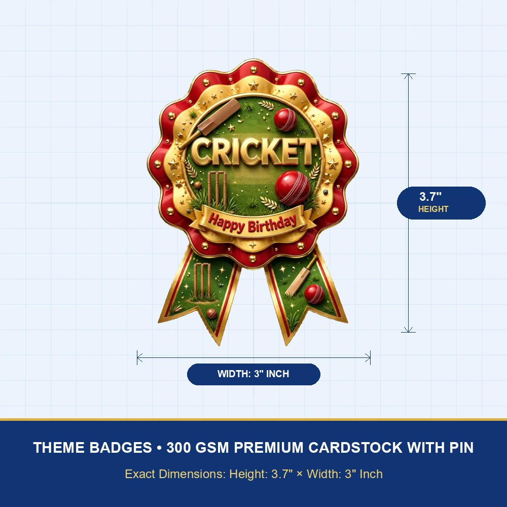 Cricket Theme Theme Badges Birthday Party Supplies (PACK OF 16) - 300 GSM Premium Cardstock with Pin (3.7 x 3 Inch) - Premium Party Decor Supply by Party Decor Mall - View 4