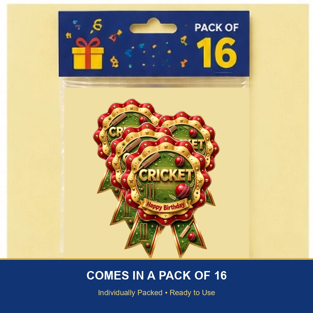 Cricket Theme Theme Badges Birthday Party Supplies (PACK OF 16) - 300 GSM Premium Cardstock with Pin (3.7 x 3 Inch) - Premium Party Decor Supply by Party Decor Mall - View 6