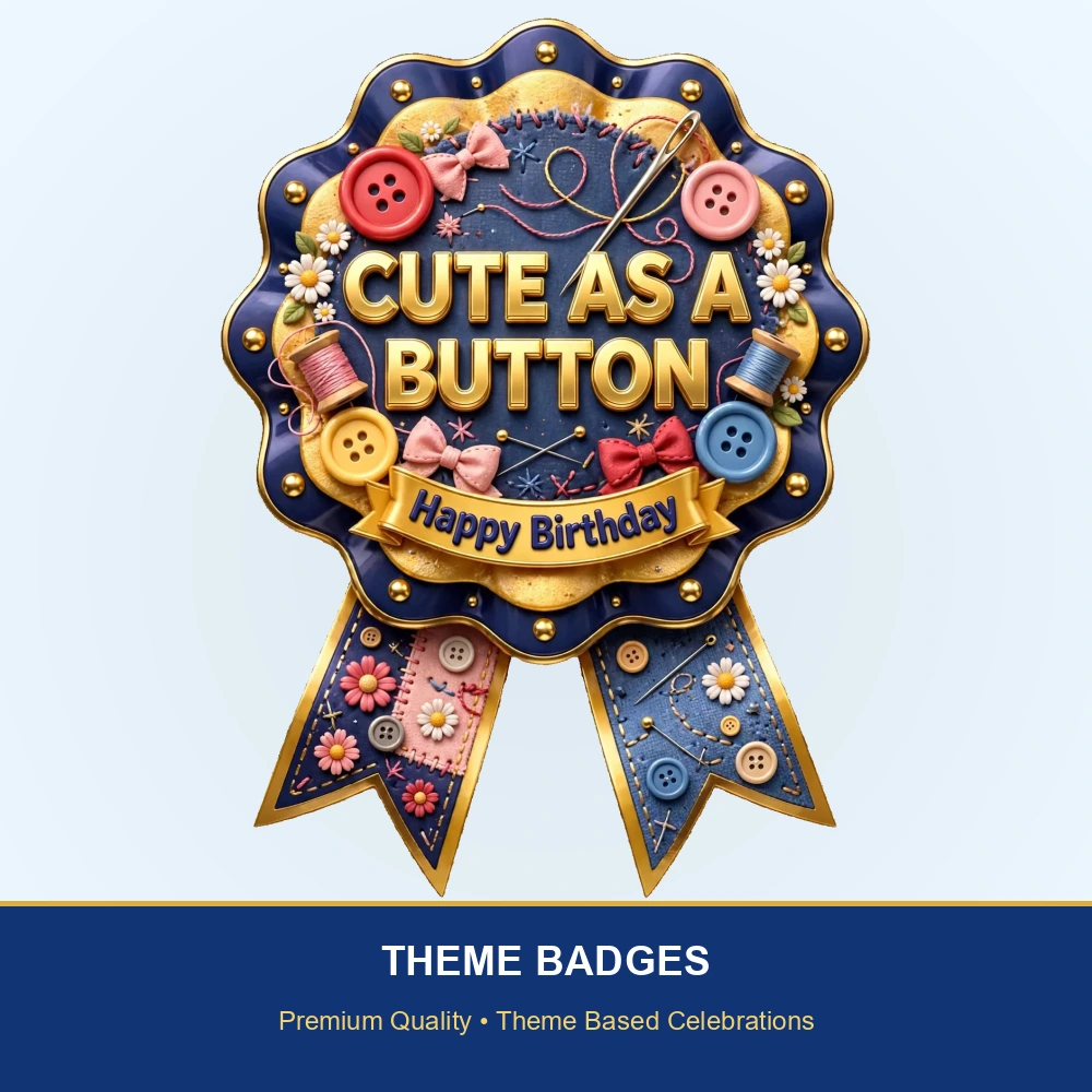 Cute As A Button Theme Theme Badges Birthday Party Supplies (PACK OF 16) - 300 GSM Premium Cardstock with Pin (3.7 x 3 Inch) - Premium Party Decor Supply by Party Decor Mall - View 2