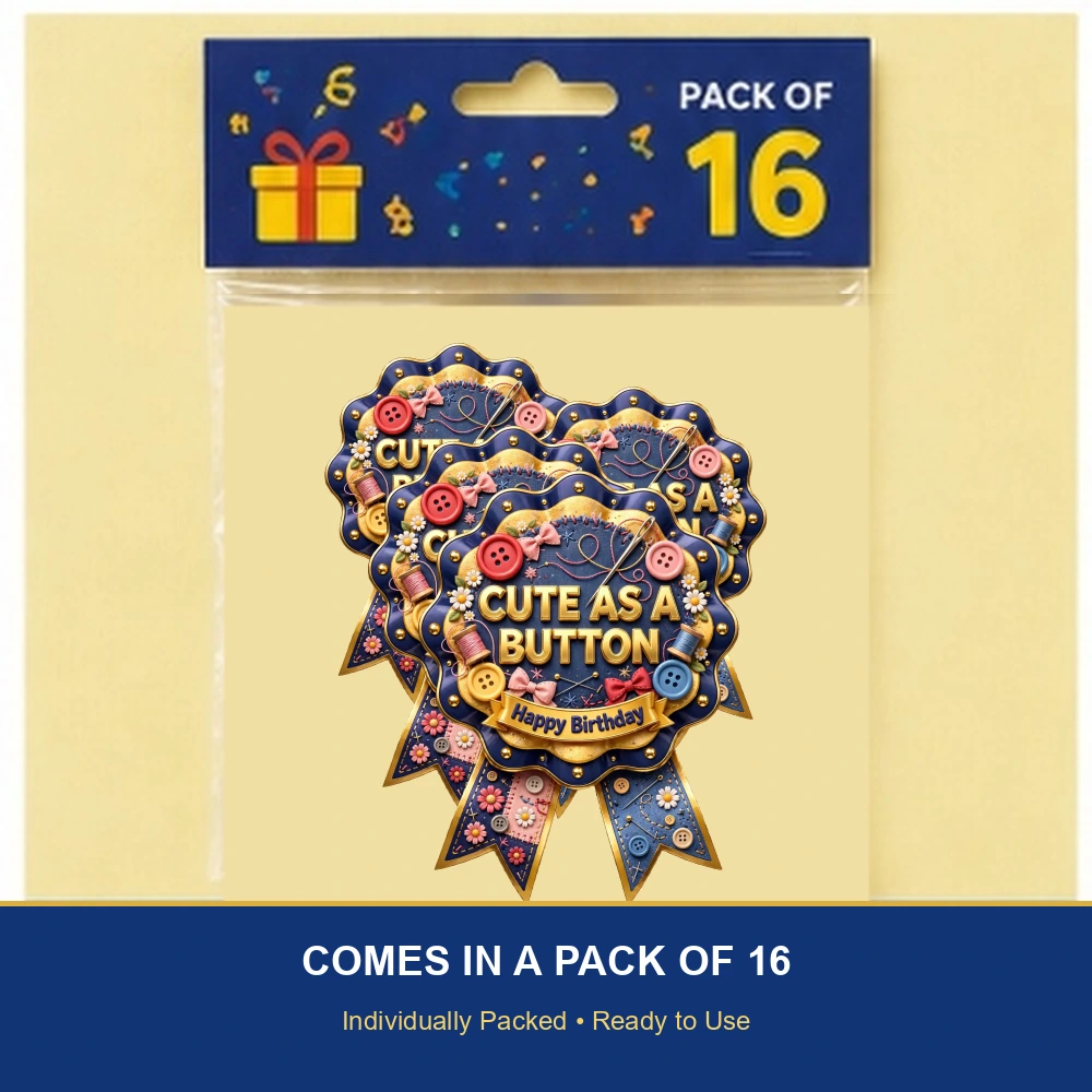 Cute As A Button Theme Theme Badges Birthday Party Supplies (PACK OF 16) - 300 GSM Premium Cardstock with Pin (3.7 x 3 Inch) - Premium Party Decor Supply by Party Decor Mall - View 6