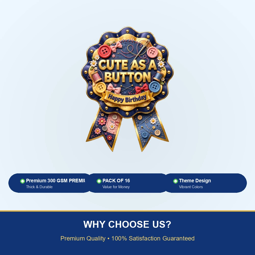 Cute As A Button Theme Theme Badges Birthday Party Supplies (PACK OF 16) - 300 GSM Premium Cardstock with Pin (3.7 x 3 Inch) - Premium Party Decor Supply by Party Decor Mall - View 7