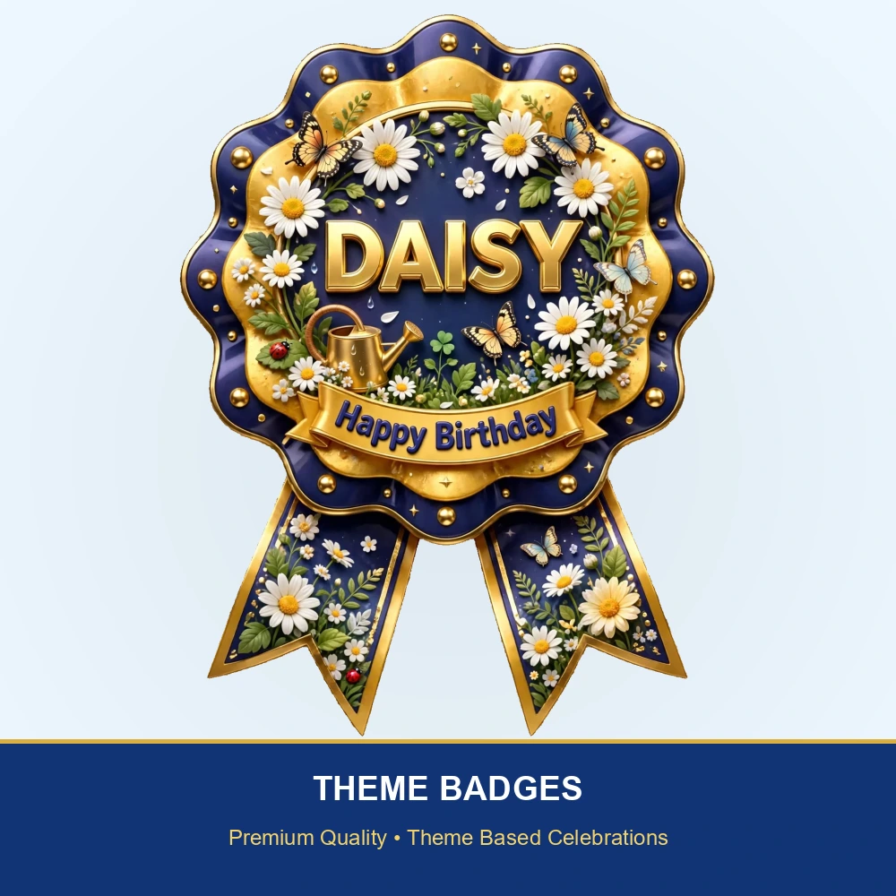 Daisy Theme Theme Badges Birthday Party Supplies (PACK OF 16) - 300 GSM Premium Cardstock with Pin (3.7 x 3 Inch) - Premium Party Decor Supply by Party Decor Mall - View 2