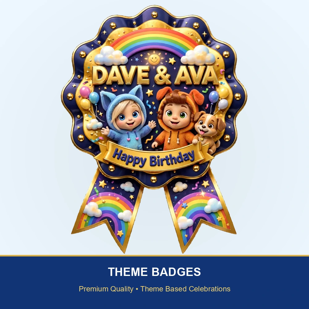 Dave & Ava Theme Theme Badges Birthday Party Supplies (PACK OF 16) - 300 GSM Premium Cardstock with Pin (3.7 x 3 Inch) - Premium Party Decor Supply by Party Decor Mall - View 2