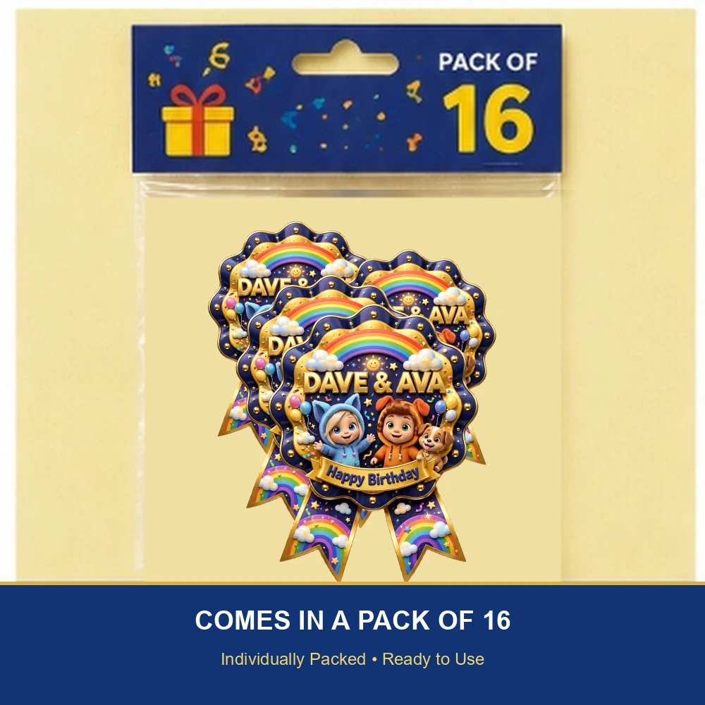 Dave & Ava Theme Theme Badges Birthday Party Supplies (PACK OF 16) - 300 GSM Premium Cardstock with Pin (3.7 x 3 Inch) - Premium Party Decor Supply by Party Decor Mall - View 6