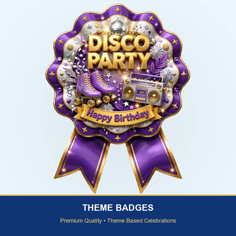 Disco Party Theme Theme Badges Birthday Party Supplies (PACK OF 16) - 300 GSM Premium Cardstock with Pin (3.7 x 3 Inch) - Premium Party Decor Supply by Party Decor Mall - View 2