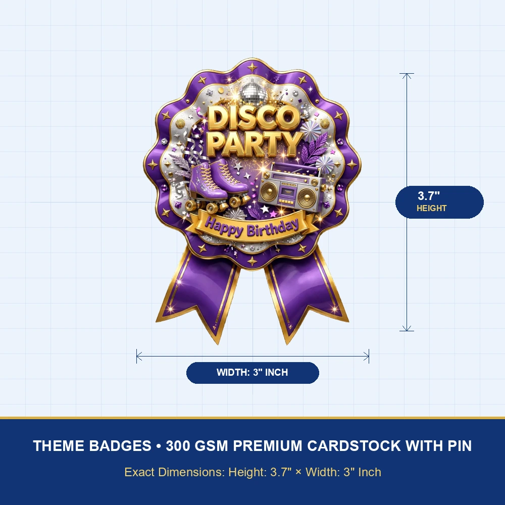 Disco Party Theme Theme Badges Birthday Party Supplies (PACK OF 16) - 300 GSM Premium Cardstock with Pin (3.7 x 3 Inch) - Premium Party Decor Supply by Party Decor Mall - View 4