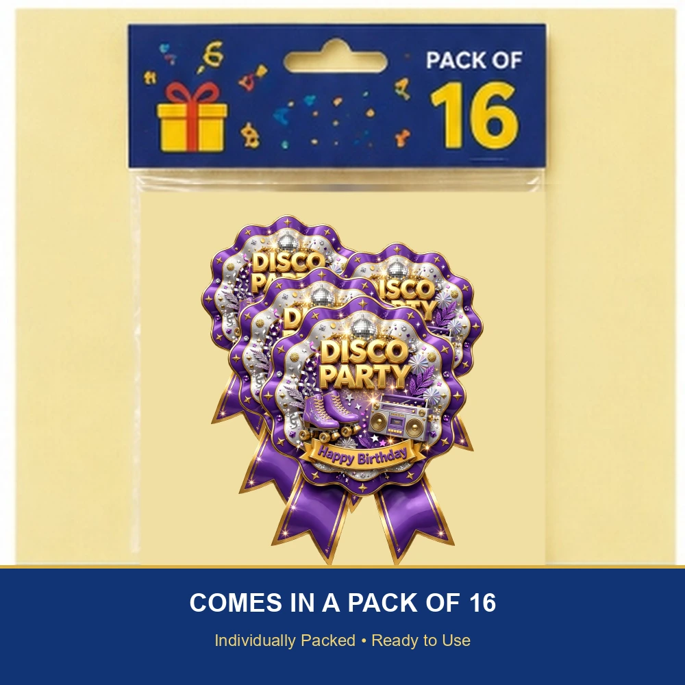 Disco Party Theme Theme Badges Birthday Party Supplies (PACK OF 16) - 300 GSM Premium Cardstock with Pin (3.7 x 3 Inch) - Premium Party Decor Supply by Party Decor Mall - View 6