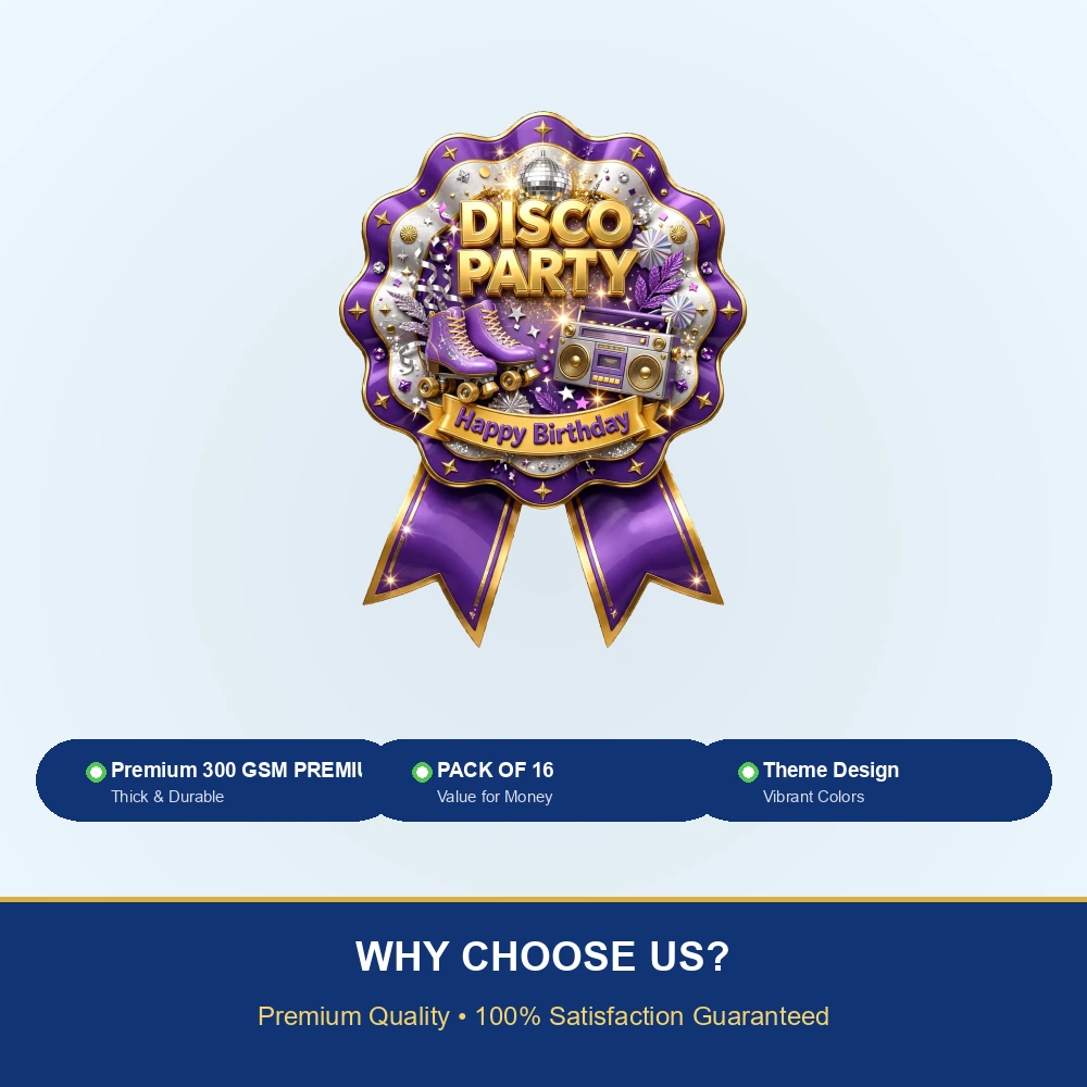 Disco Party Theme Theme Badges Birthday Party Supplies (PACK OF 16) - 300 GSM Premium Cardstock with Pin (3.7 x 3 Inch) - Premium Party Decor Supply by Party Decor Mall - View 7
