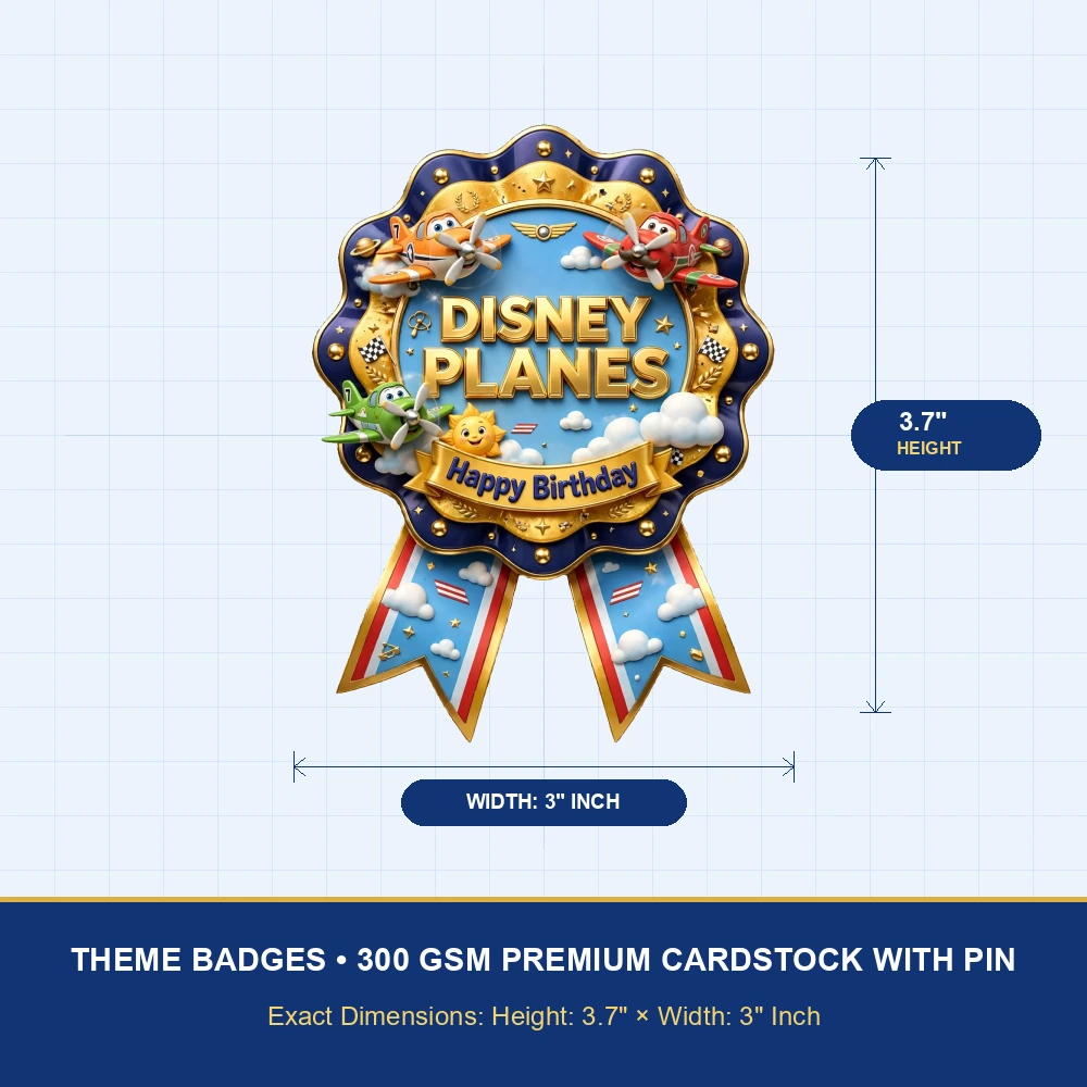 Disney Planes Theme Theme Badges Birthday Party Supplies (PACK OF 16) - 300 GSM Premium Cardstock with Pin (3.7 x 3 Inch) - Premium Party Decor Supply by Party Decor Mall - View 4