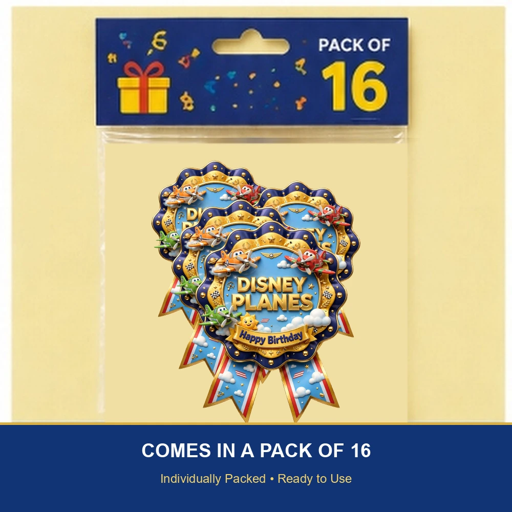 Disney Planes Theme Theme Badges Birthday Party Supplies (PACK OF 16) - 300 GSM Premium Cardstock with Pin (3.7 x 3 Inch) - Premium Party Decor Supply by Party Decor Mall - View 6