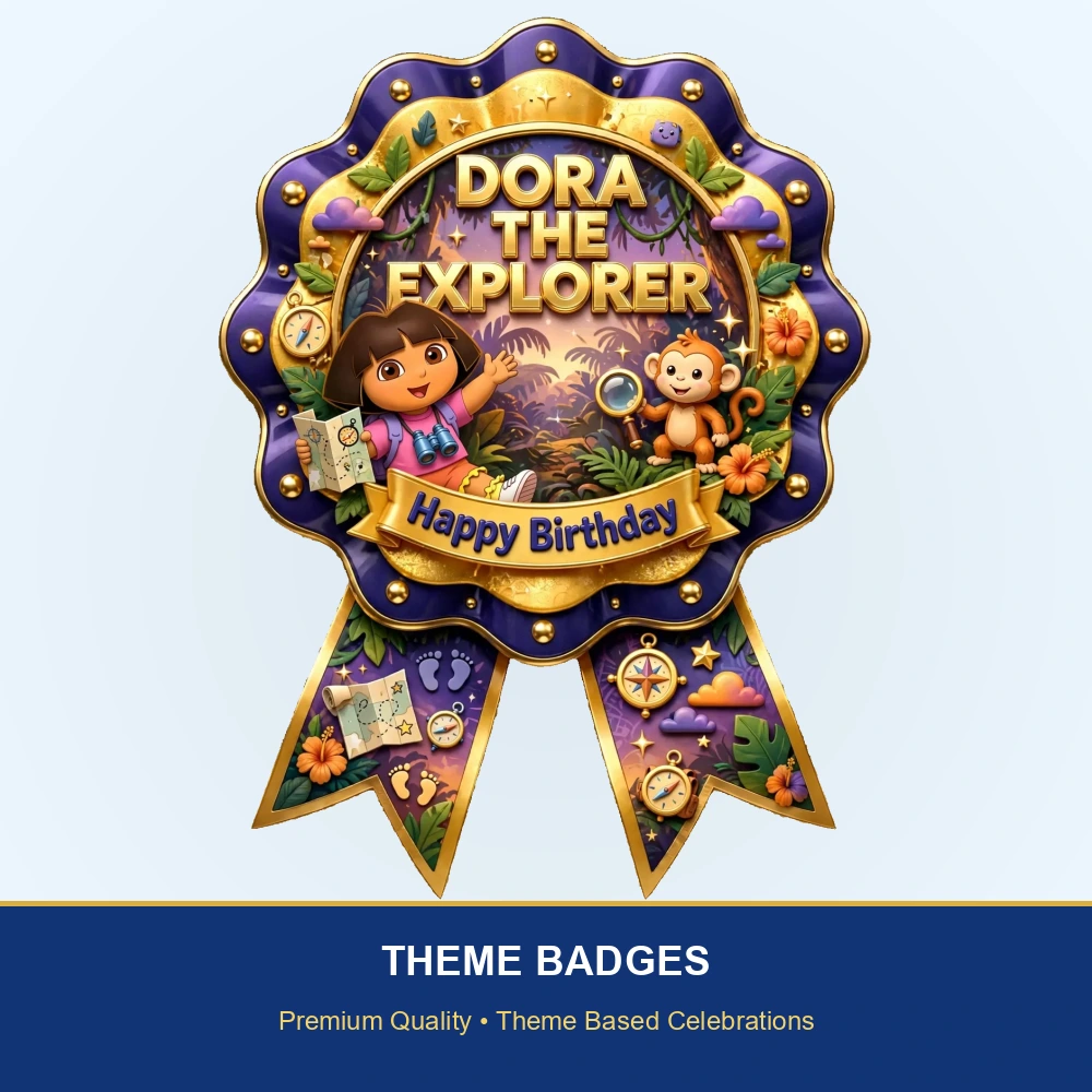 Dora The Explorer Theme Theme Badges Birthday Party Supplies (PACK OF 16) - 300 GSM Premium Cardstock with Pin (3.7 x 3 Inch) - Premium Party Decor Supply by Party Decor Mall - View 2