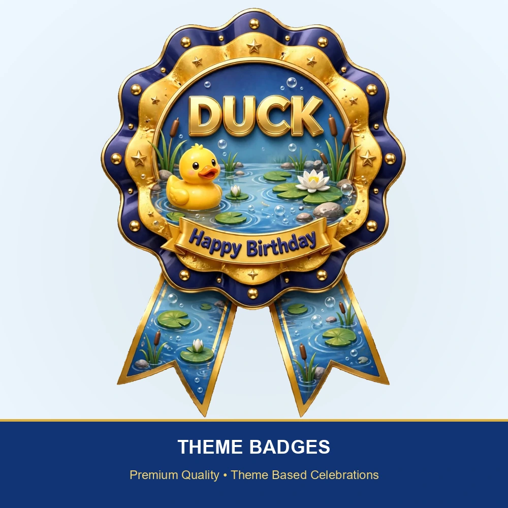 Duck Theme Theme Badges Birthday Party Supplies (PACK OF 16) - 300 GSM Premium Cardstock with Pin (3.7 x 3 Inch) - Premium Party Decor Supply by Party Decor Mall - View 2