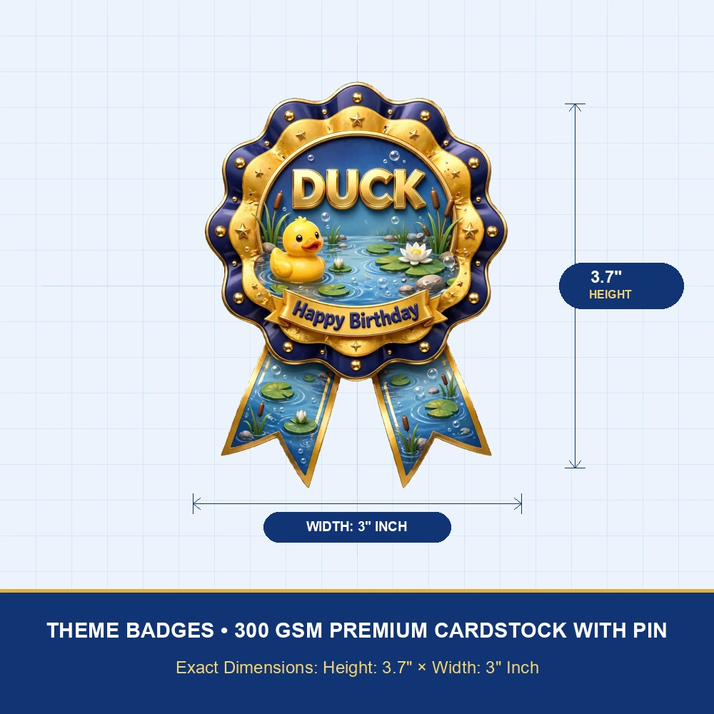Duck Theme Theme Badges Birthday Party Supplies (PACK OF 16) - 300 GSM Premium Cardstock with Pin (3.7 x 3 Inch) - Premium Party Decor Supply by Party Decor Mall - View 4