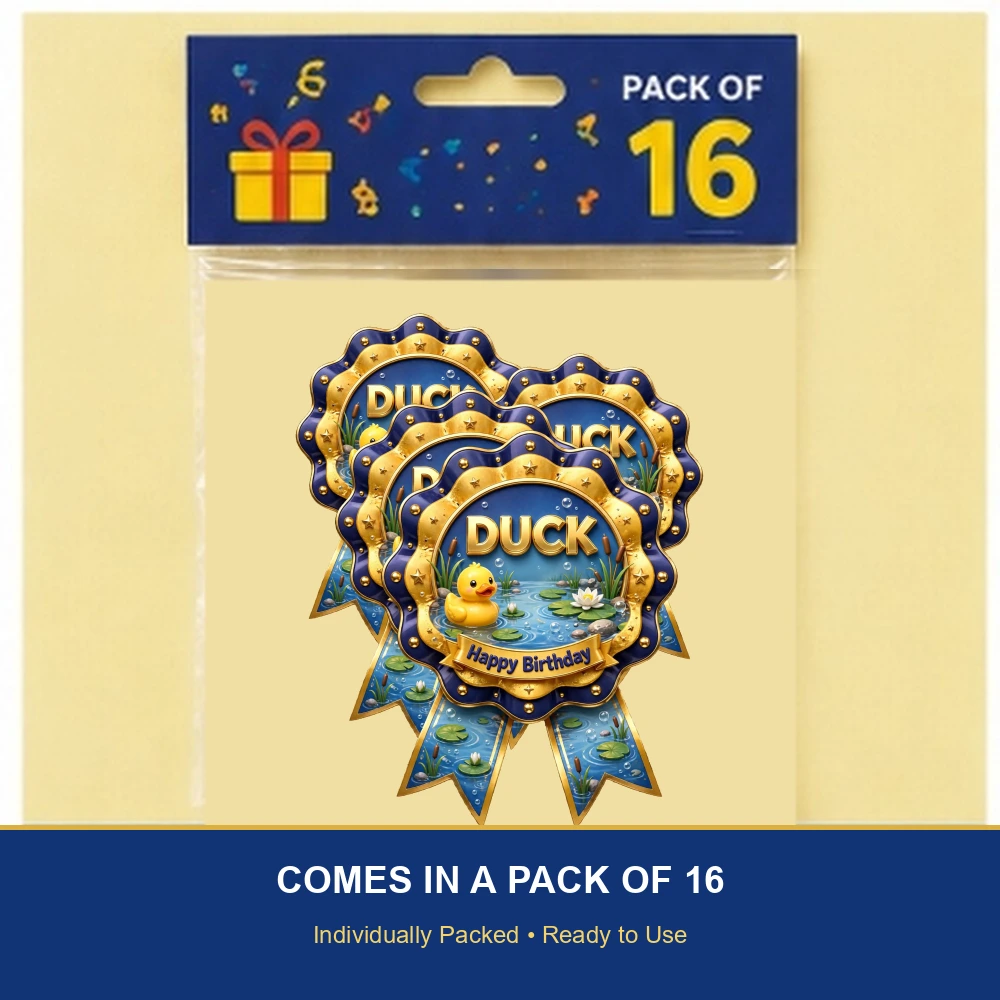Duck Theme Theme Badges Birthday Party Supplies (PACK OF 16) - 300 GSM Premium Cardstock with Pin (3.7 x 3 Inch) - Premium Party Decor Supply by Party Decor Mall - View 6