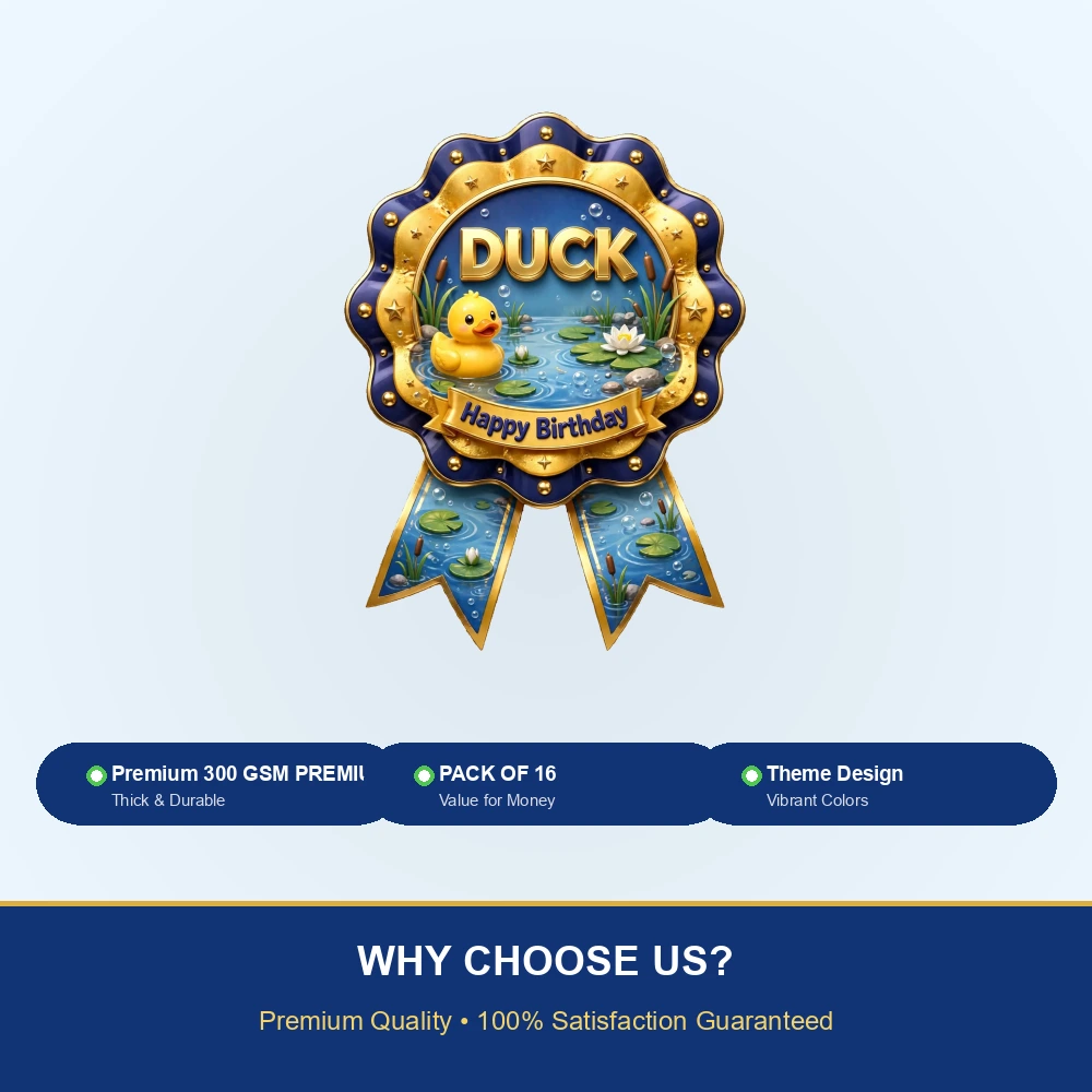 Duck Theme Theme Badges Birthday Party Supplies (PACK OF 16) - 300 GSM Premium Cardstock with Pin (3.7 x 3 Inch) - Premium Party Decor Supply by Party Decor Mall - View 7