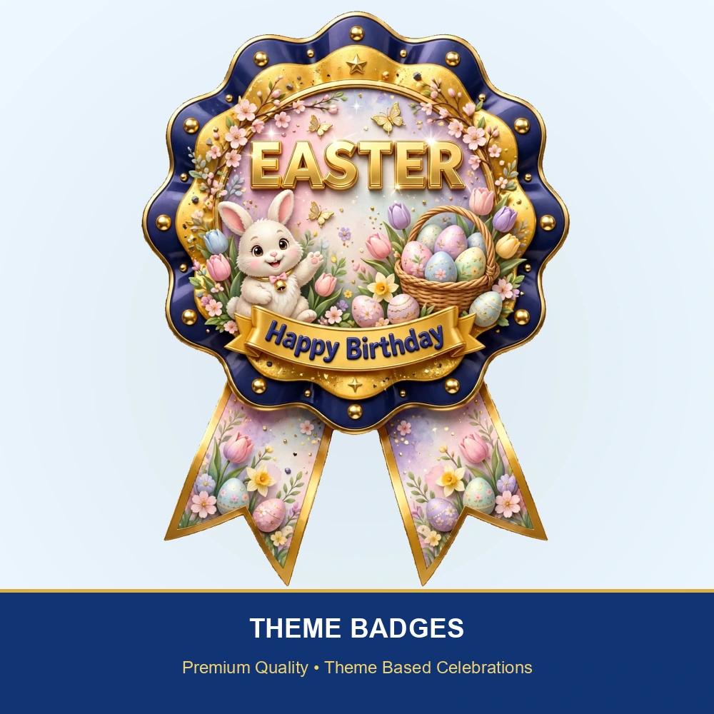 Easter Theme Theme Badges Birthday Party Supplies (PACK OF 16) - 300 GSM Premium Cardstock with Pin (3.7 x 3 Inch) - Premium Party Decor Supply by Party Decor Mall - View 2