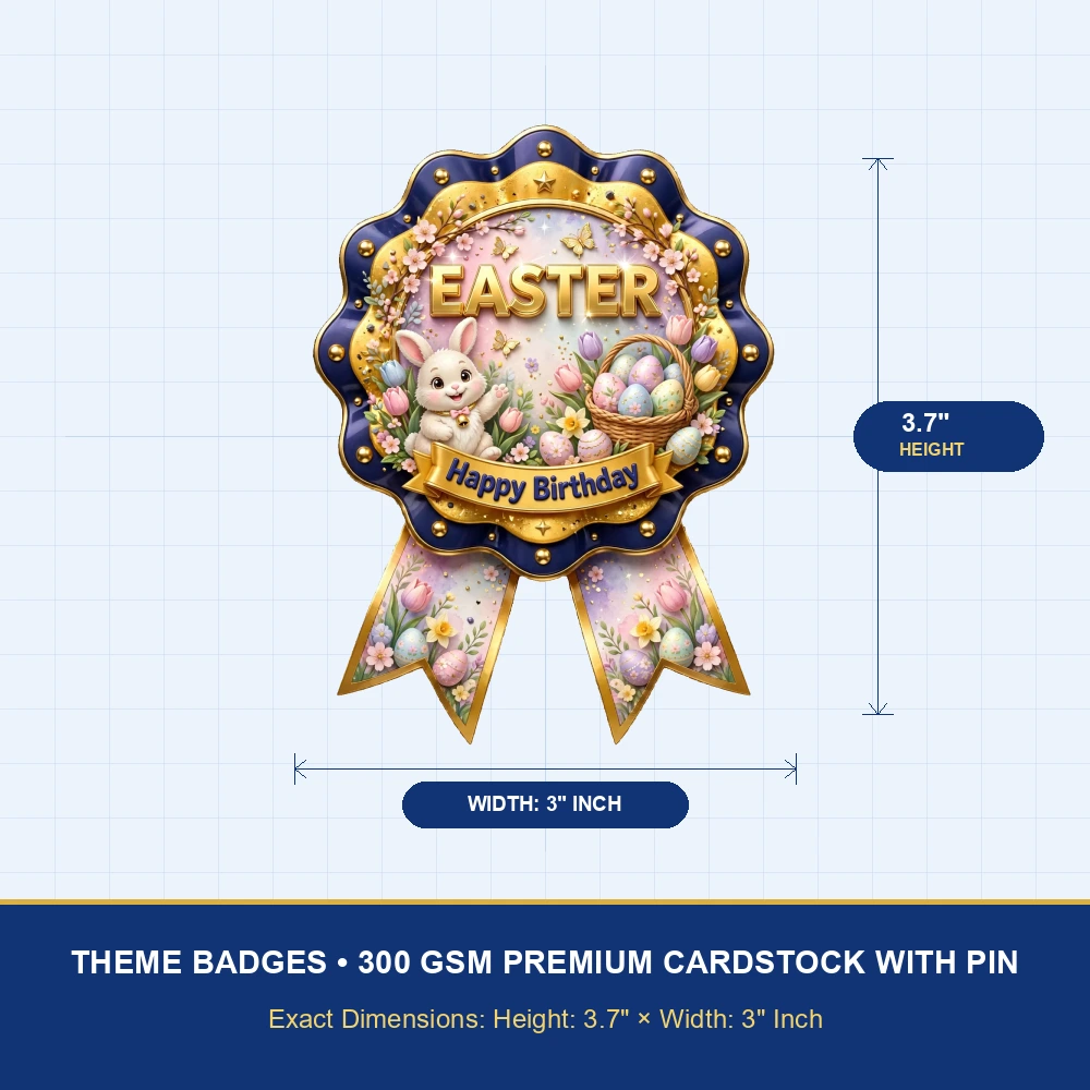 Easter Theme Theme Badges Birthday Party Supplies (PACK OF 16) - 300 GSM Premium Cardstock with Pin (3.7 x 3 Inch) - Premium Party Decor Supply by Party Decor Mall - View 4