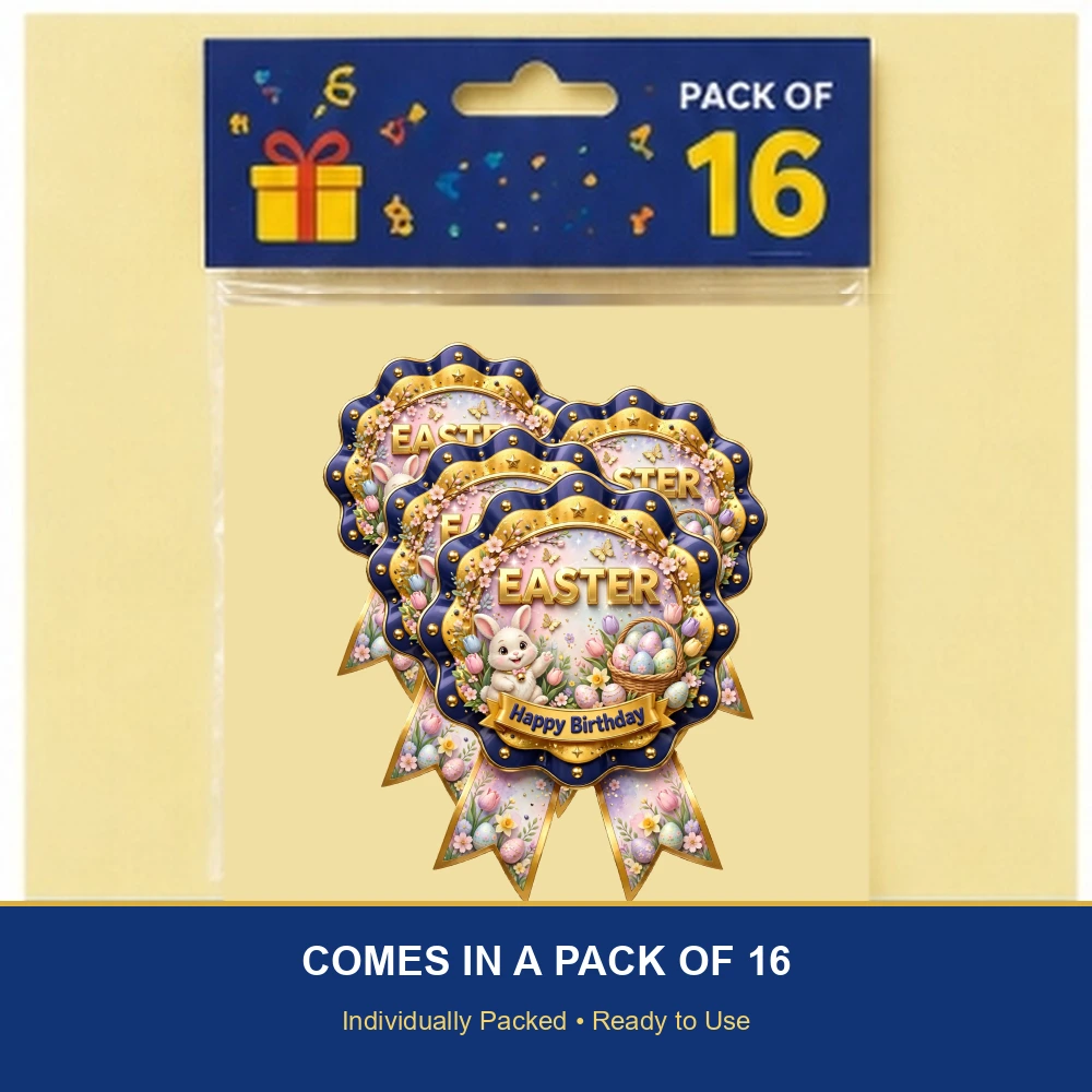 Easter Theme Theme Badges Birthday Party Supplies (PACK OF 16) - 300 GSM Premium Cardstock with Pin (3.7 x 3 Inch) - Premium Party Decor Supply by Party Decor Mall - View 6