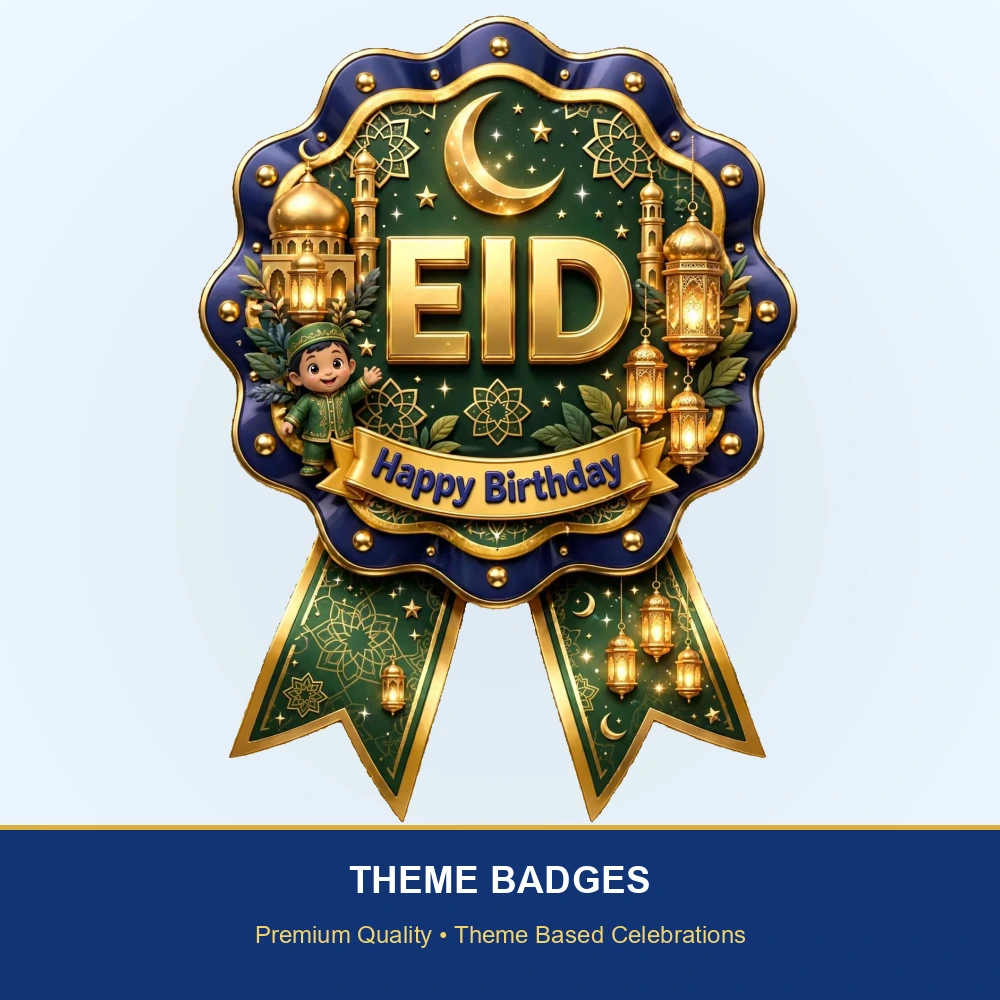 Eid Theme Theme Badges Birthday Party Supplies (PACK OF 16) - 300 GSM Premium Cardstock with Pin (3.7 x 3 Inch) - Premium Party Decor Supply by Party Decor Mall - View 2