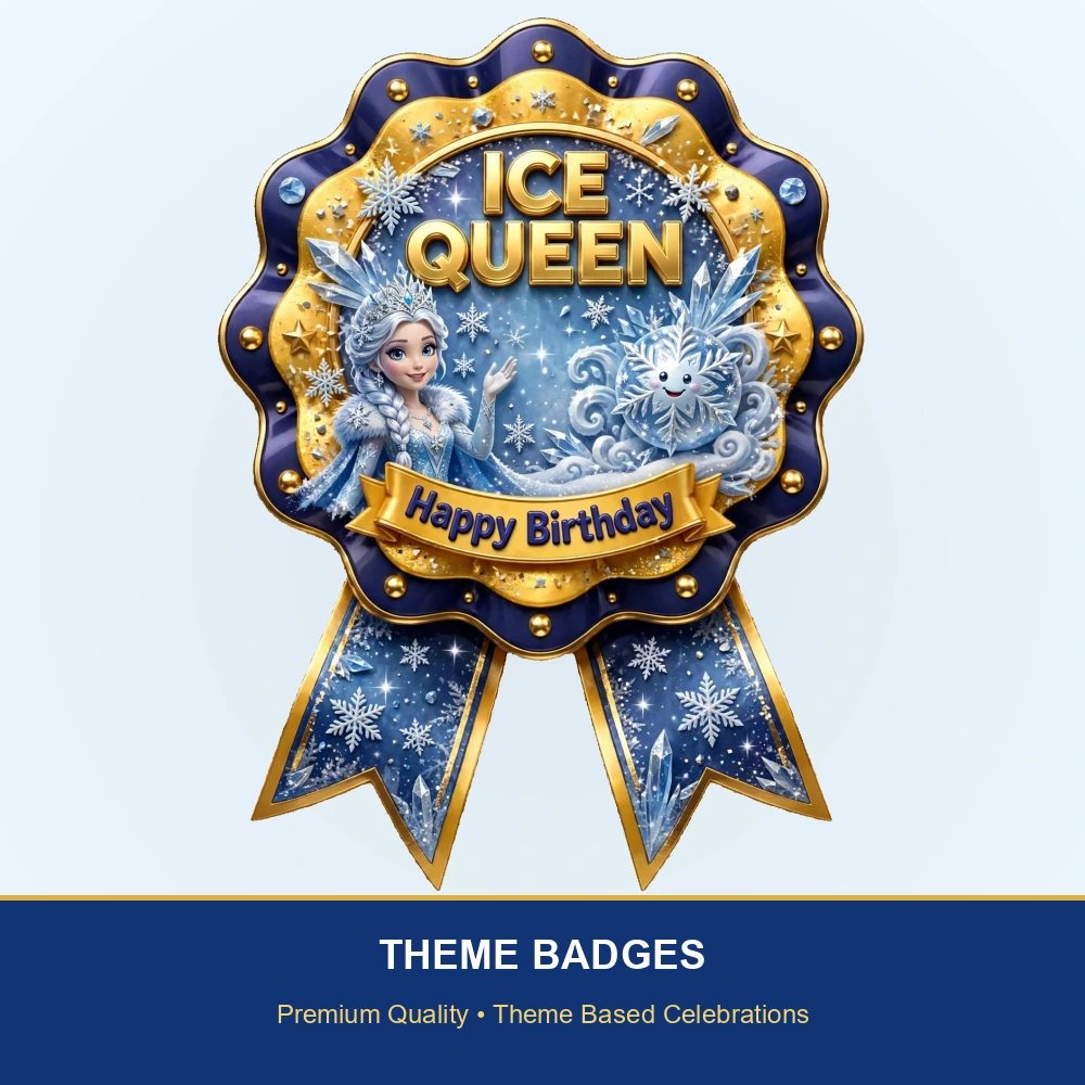 Elsa Theme Theme Badges Birthday Party Supplies (PACK OF 16) - 300 GSM Premium Cardstock with Pin (3.7 x 3 Inch) - Premium Party Decor Supply by Party Decor Mall - View 2