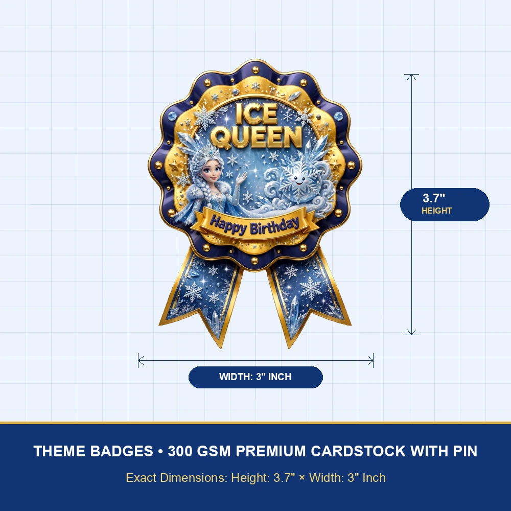 Elsa Theme Theme Badges Birthday Party Supplies (PACK OF 16) - 300 GSM Premium Cardstock with Pin (3.7 x 3 Inch) - Premium Party Decor Supply by Party Decor Mall - View 4