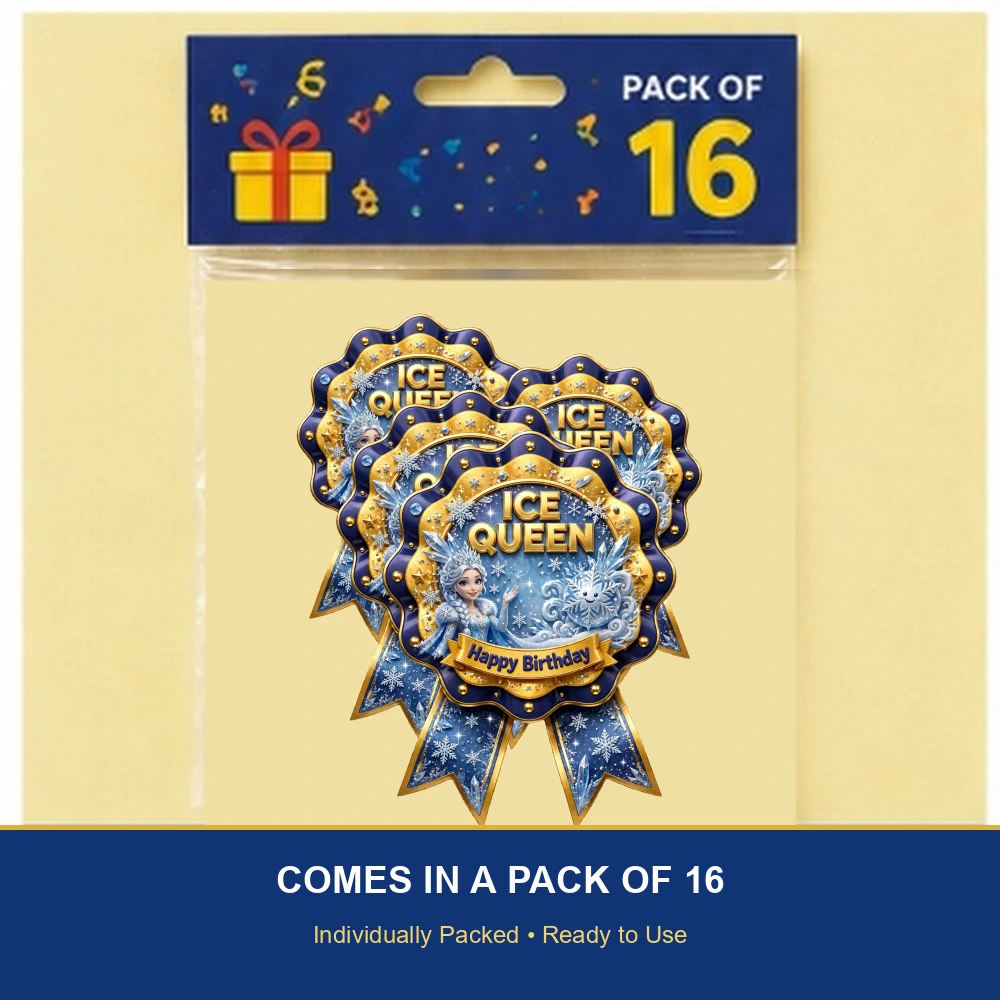 Elsa Theme Theme Badges Birthday Party Supplies (PACK OF 16) - 300 GSM Premium Cardstock with Pin (3.7 x 3 Inch) - Premium Party Decor Supply by Party Decor Mall - View 6
