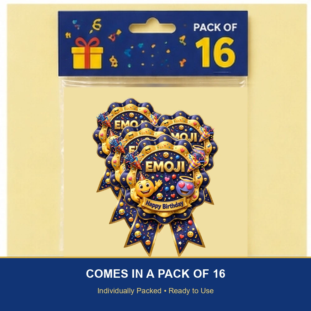 Emoji Theme Theme Badges Birthday Party Supplies (PACK OF 16) - 300 GSM Premium Cardstock with Pin (3.7 x 3 Inch) - Premium Party Decor Supply by Party Decor Mall - View 6