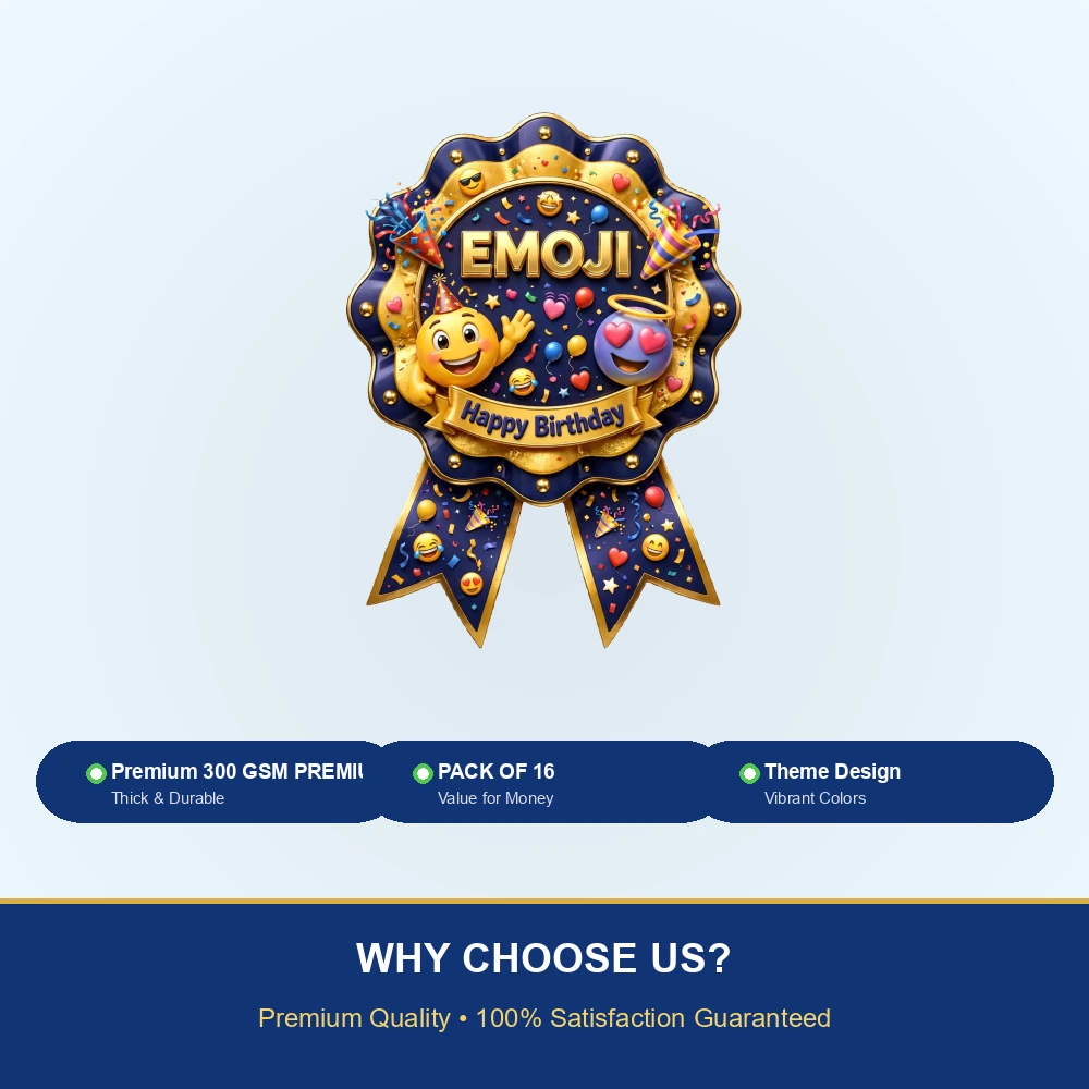 Emoji Theme Theme Badges Birthday Party Supplies (PACK OF 16) - 300 GSM Premium Cardstock with Pin (3.7 x 3 Inch) - Premium Party Decor Supply by Party Decor Mall - View 7