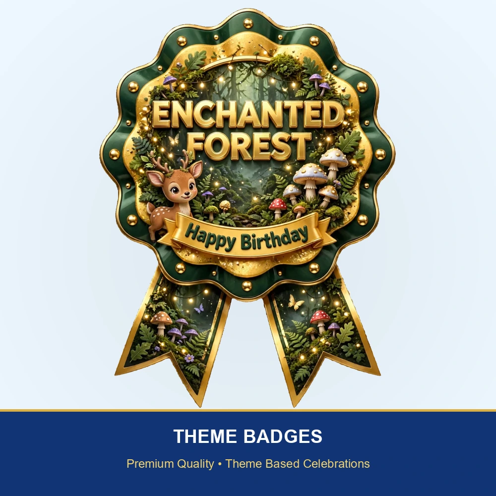 Enchanted Forest Theme Theme Badges Birthday Party Supplies (PACK OF 16) - 300 GSM Premium Cardstock with Pin (3.7 x 3 Inch) - Premium Party Decor Supply by Party Decor Mall - View 2