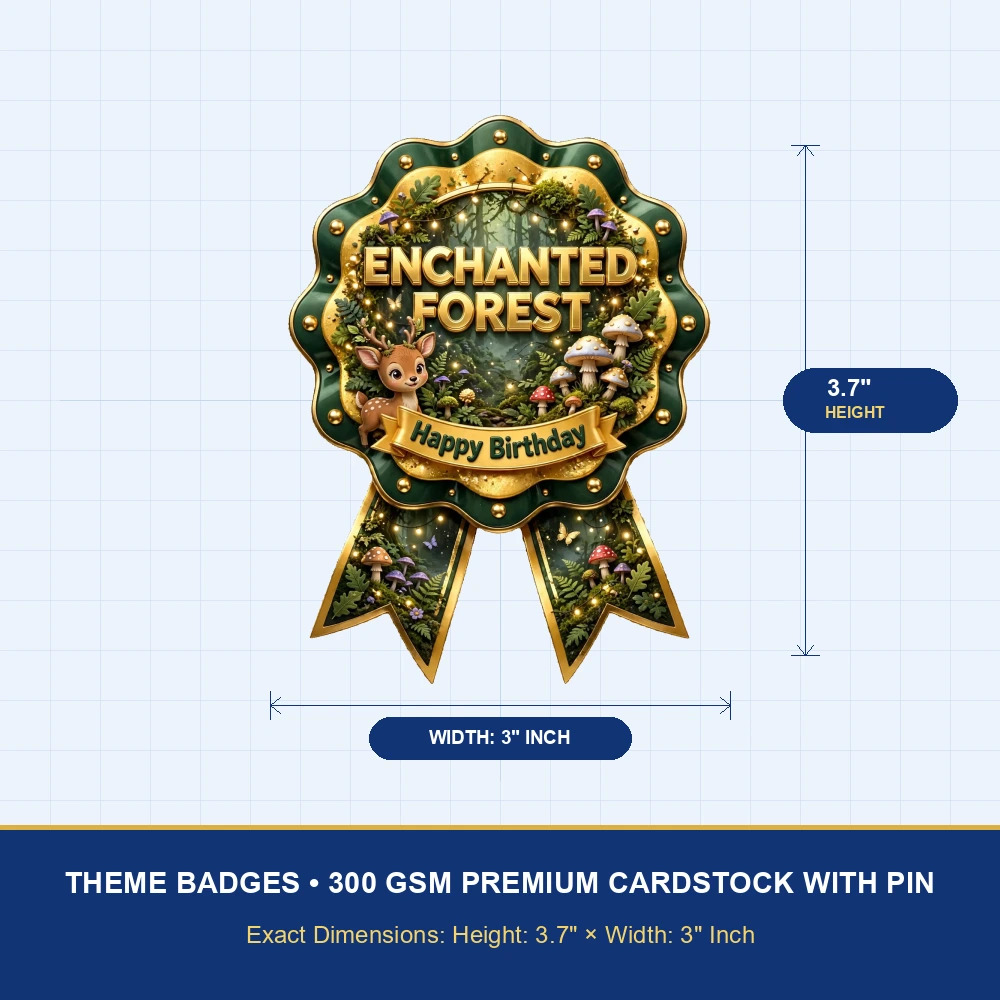 Enchanted Forest Theme Theme Badges Birthday Party Supplies (PACK OF 16) - 300 GSM Premium Cardstock with Pin (3.7 x 3 Inch) - Premium Party Decor Supply by Party Decor Mall - View 4