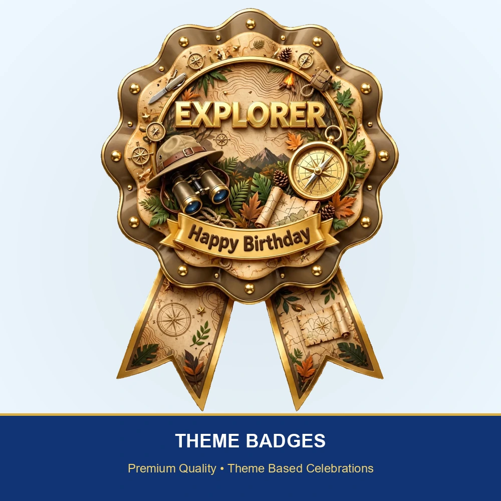 Explorer Theme Theme Badges Birthday Party Supplies (PACK OF 16) - 300 GSM Premium Cardstock with Pin (3.7 x 3 Inch) - Premium Party Decor Supply by Party Decor Mall - View 2