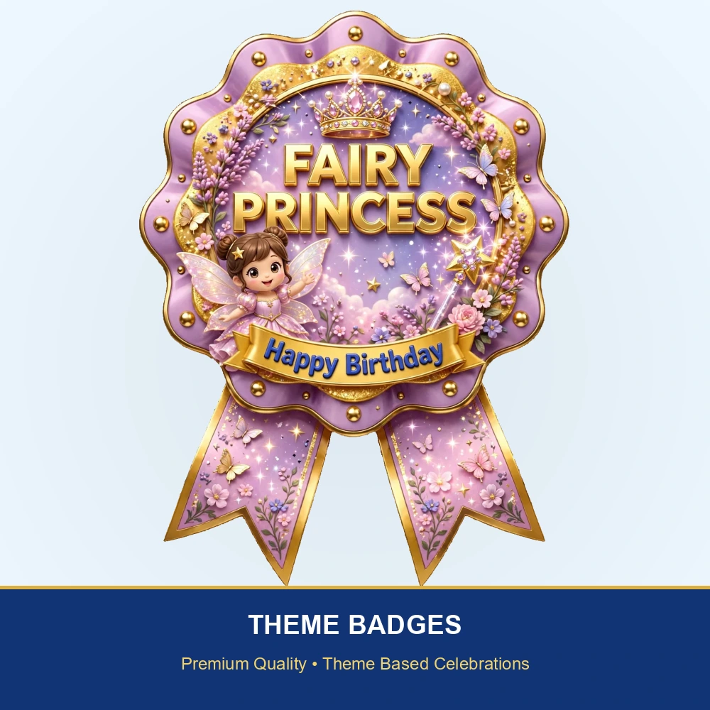 Fairy Princess Theme Theme Badges Birthday Party Supplies (PACK OF 16) - 300 GSM Premium Cardstock with Pin (3.7 x 3 Inch) - Premium Party Decor Supply by Party Decor Mall - View 2