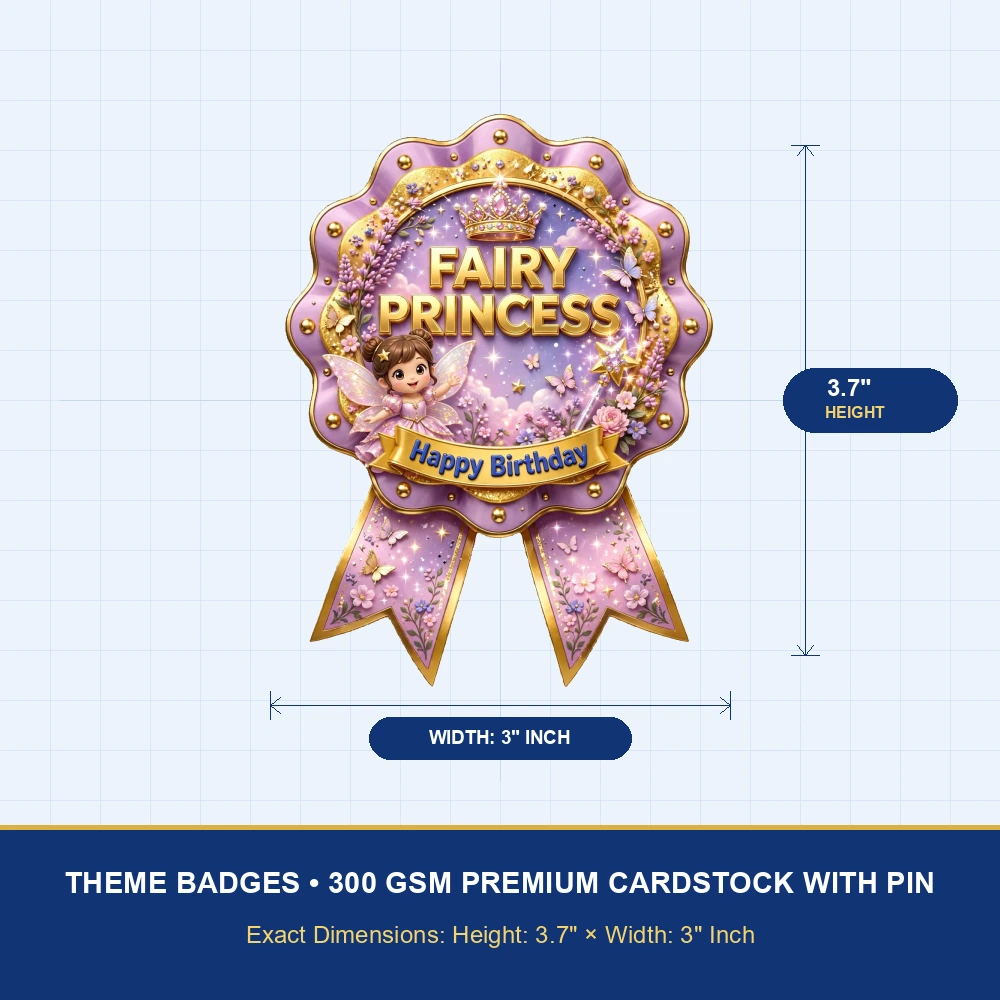 Fairy Princess Theme Theme Badges Birthday Party Supplies (PACK OF 16) - 300 GSM Premium Cardstock with Pin (3.7 x 3 Inch) - Premium Party Decor Supply by Party Decor Mall - View 4