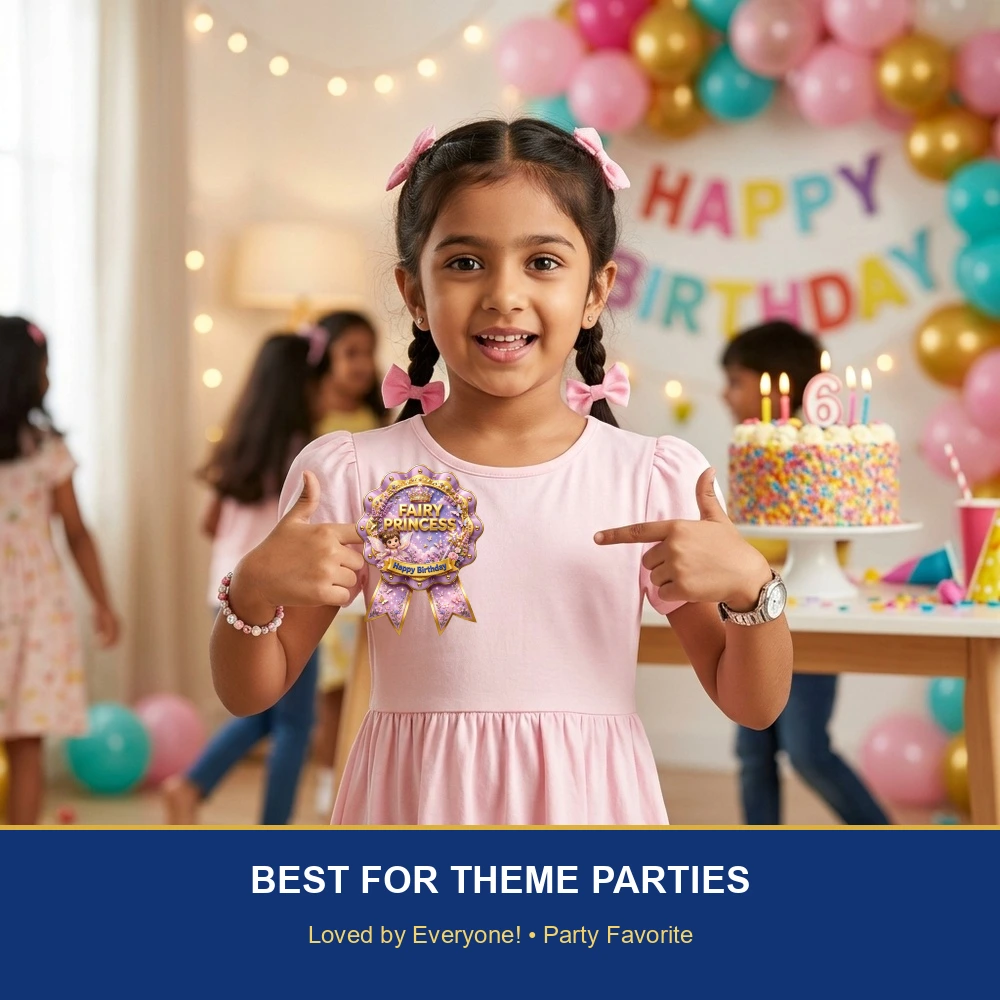 Fairy Princess Theme Theme Badges Birthday Party Supplies (PACK OF 16) - 300 GSM Premium Cardstock with Pin (3.7 x 3 Inch) - Premium Party Decor Supply by Party Decor Mall - View 5