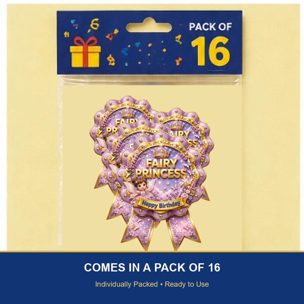 Fairy Princess Theme Theme Badges Birthday Party Supplies (PACK OF 16) - 300 GSM Premium Cardstock with Pin (3.7 x 3 Inch) - Premium Party Decor Supply by Party Decor Mall - View 6