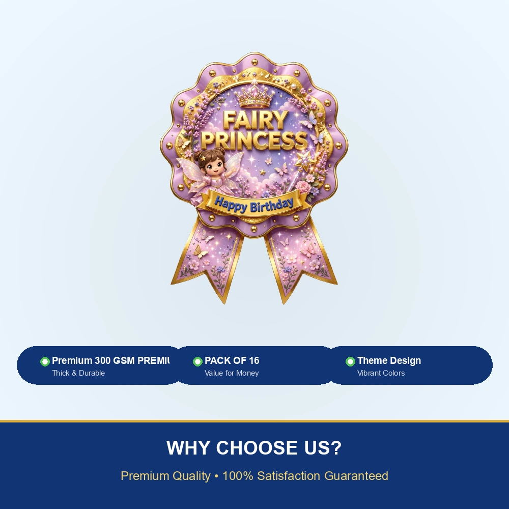 Fairy Princess Theme Theme Badges Birthday Party Supplies (PACK OF 16) - 300 GSM Premium Cardstock with Pin (3.7 x 3 Inch) - Premium Party Decor Supply by Party Decor Mall - View 7