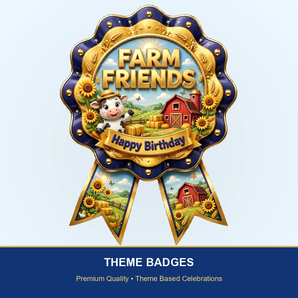 Farm Friends Theme Theme Badges Birthday Party Supplies (PACK OF 16) - 300 GSM Premium Cardstock with Pin (3.7 x 3 Inch) - Premium Party Decor Supply by Party Decor Mall - View 2