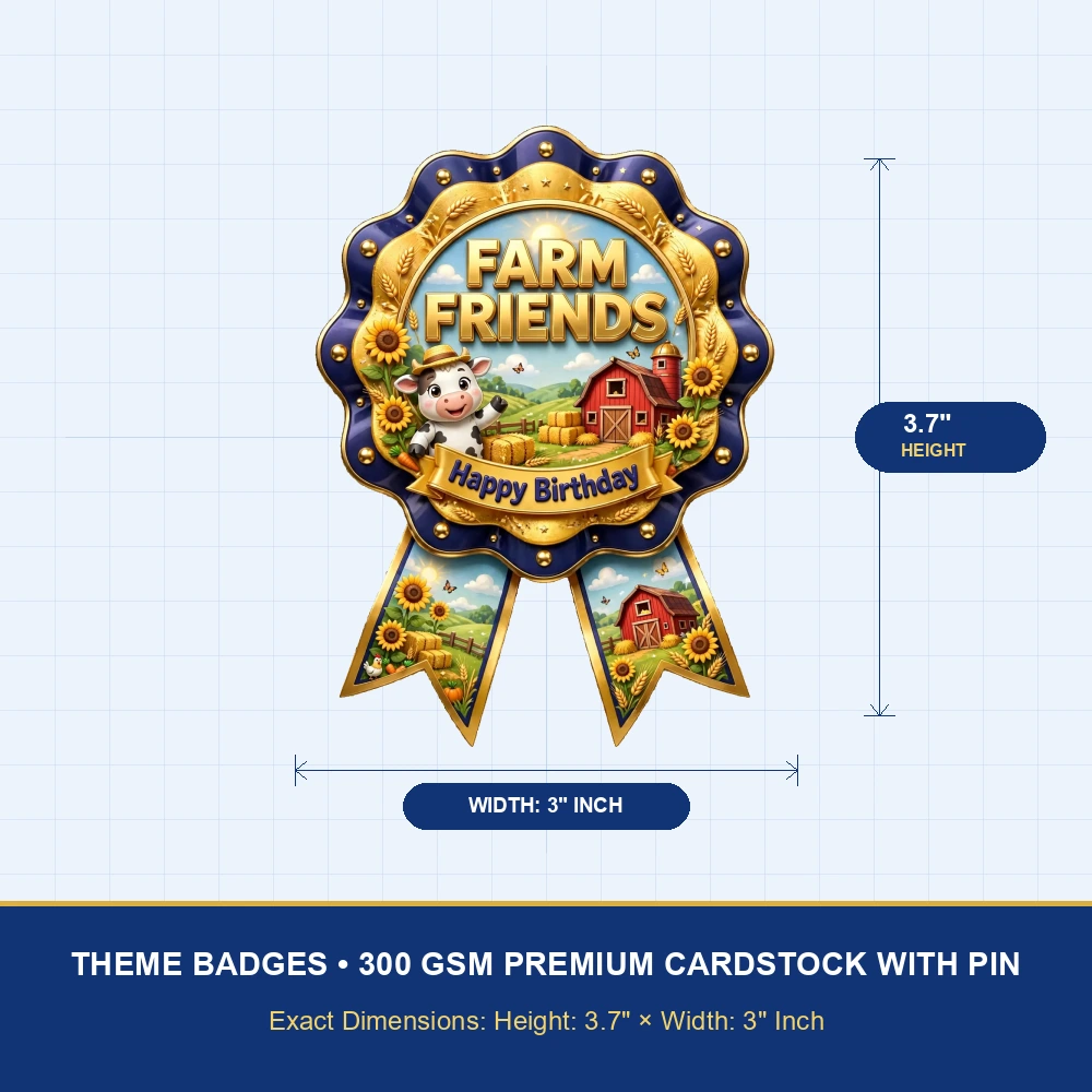 Farm Friends Theme Theme Badges Birthday Party Supplies (PACK OF 16) - 300 GSM Premium Cardstock with Pin (3.7 x 3 Inch) - Premium Party Decor Supply by Party Decor Mall - View 4