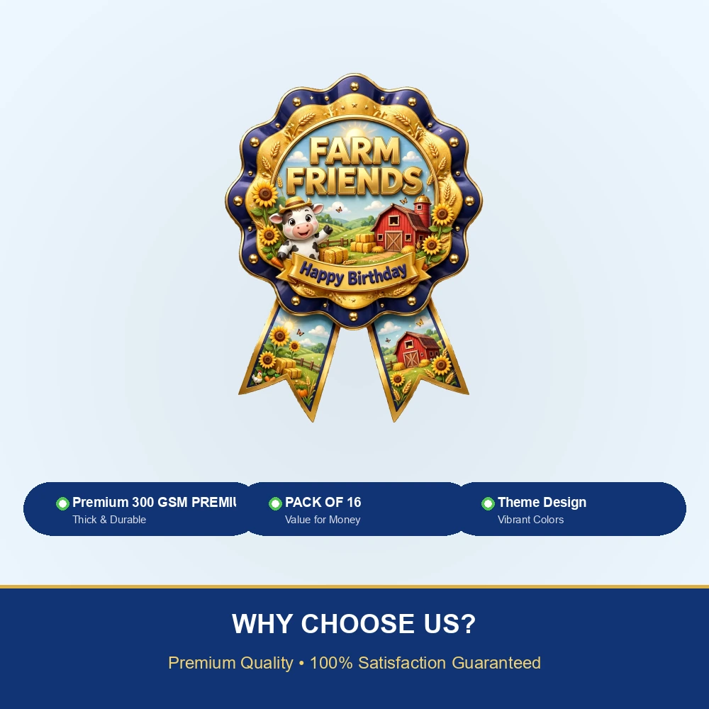 Farm Friends Theme Theme Badges Birthday Party Supplies (PACK OF 16) - 300 GSM Premium Cardstock with Pin (3.7 x 3 Inch) - Premium Party Decor Supply by Party Decor Mall - View 7