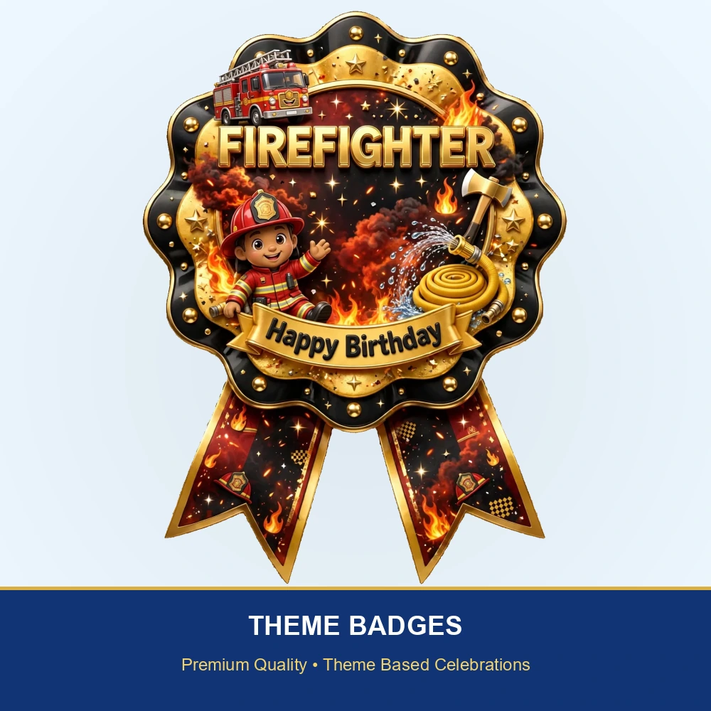Firefighter Theme Theme Badges Birthday Party Supplies (PACK OF 16) - 300 GSM Premium Cardstock with Pin (3.7 x 3 Inch) - Premium Party Decor Supply by Party Decor Mall - View 2