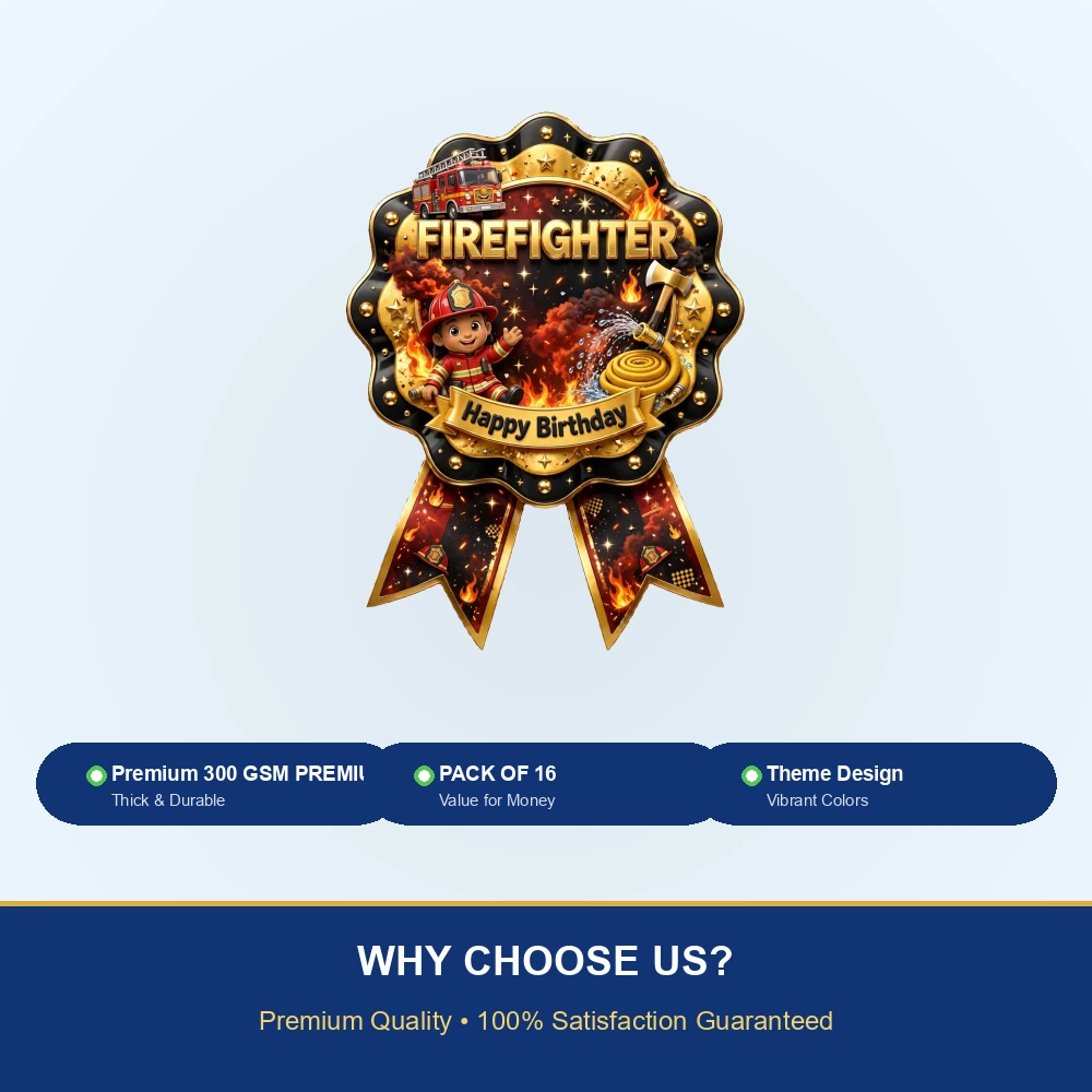 Firefighter Theme Theme Badges Birthday Party Supplies (PACK OF 16) - 300 GSM Premium Cardstock with Pin (3.7 x 3 Inch) - Premium Party Decor Supply by Party Decor Mall - View 7