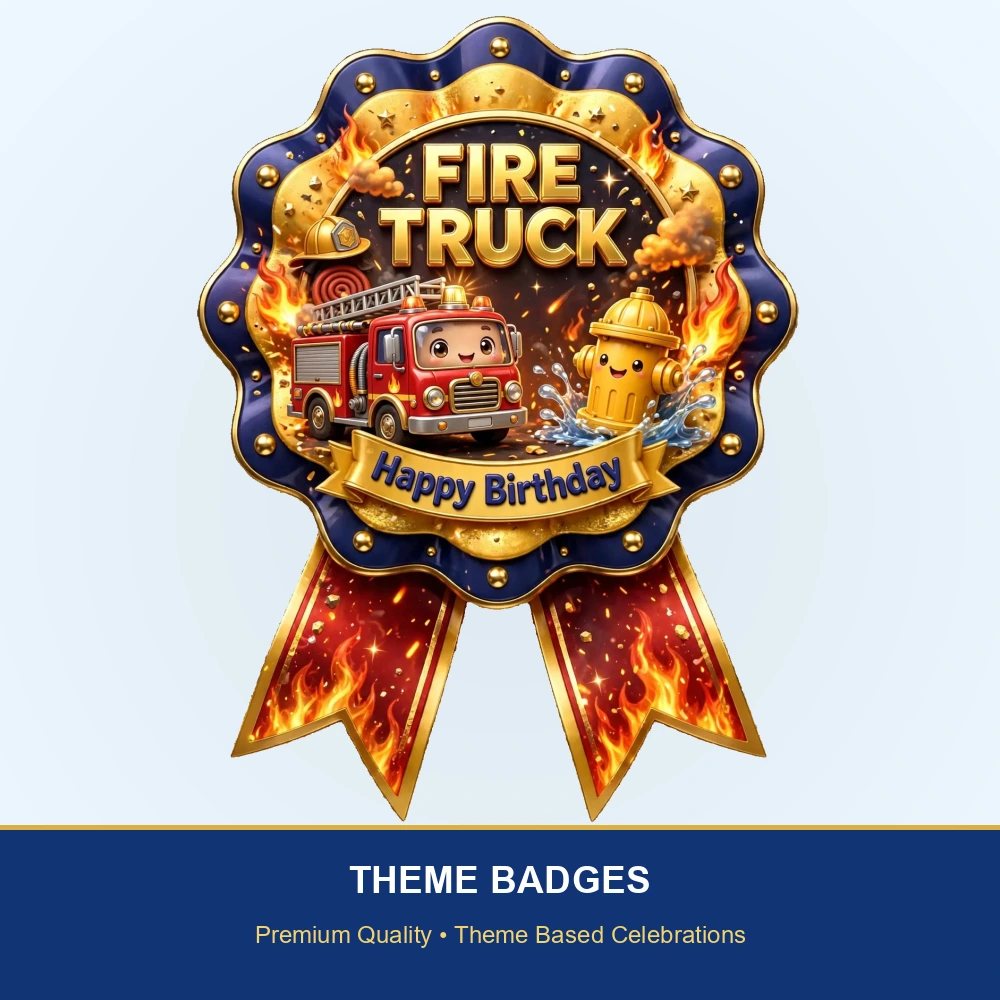 Fire Truck Theme Theme Badges Birthday Party Supplies (PACK OF 16) - 300 GSM Premium Cardstock with Pin (3.7 x 3 Inch) - Premium Party Decor Supply by Party Decor Mall - View 2