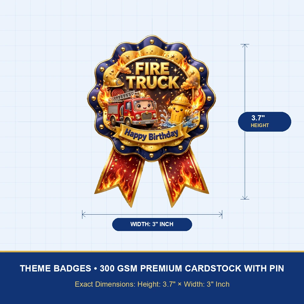 Fire Truck Theme Theme Badges Birthday Party Supplies (PACK OF 16) - 300 GSM Premium Cardstock with Pin (3.7 x 3 Inch) - Premium Party Decor Supply by Party Decor Mall - View 4