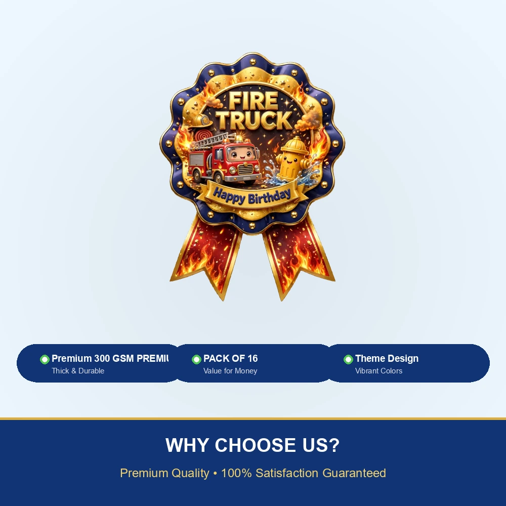 Fire Truck Theme Theme Badges Birthday Party Supplies (PACK OF 16) - 300 GSM Premium Cardstock with Pin (3.7 x 3 Inch) - Premium Party Decor Supply by Party Decor Mall - View 7