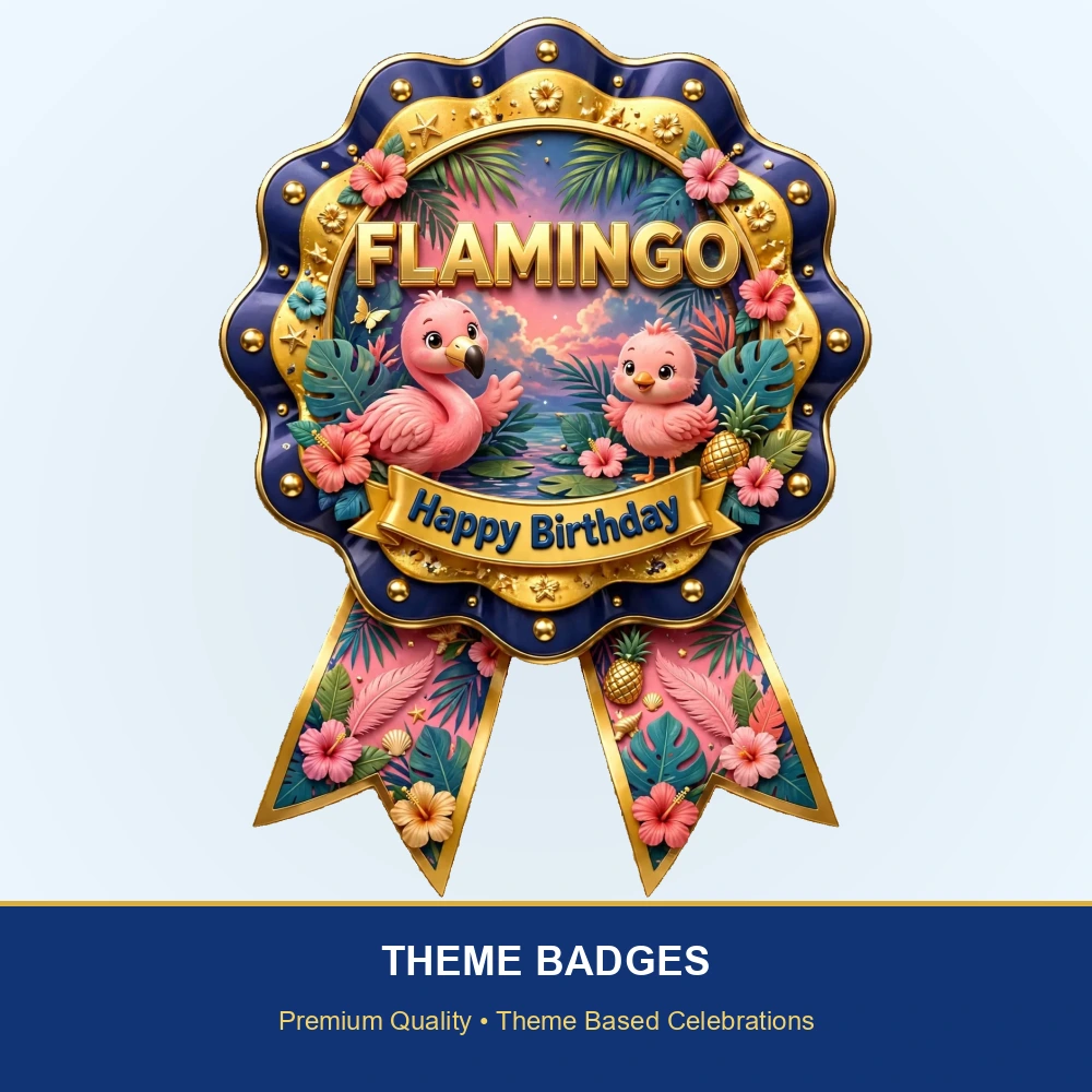 Flamingo Theme Theme Badges Birthday Party Supplies (PACK OF 16) - 300 GSM Premium Cardstock with Pin (3.7 x 3 Inch) - Premium Party Decor Supply by Party Decor Mall - View 2
